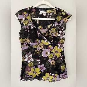 I.N. San Francisco Vintage ‘90s Y2K Sheer Mesh Floral N Neck Baby Doll Top
